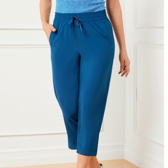 NWT Blue Lightweight Stretch Crop Pants Small T by Talbots UPF Pockets Elastic - Picture 1 of 14